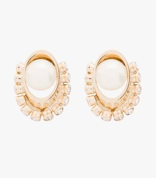 Anton Heunis + Gold Tone Crystal Orb Pearl Earrings