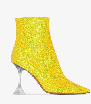 Amina Muaddi + Yellow Georgia 95 Glitter Plex Heel Boots