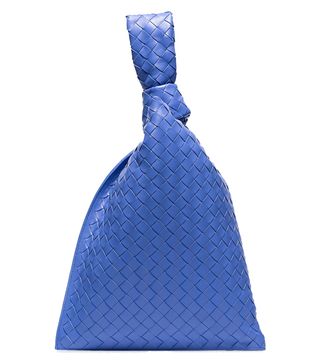 Bottega Veneta + Blue Twist Knot Strap Intrecciato Leather Clutch Bag