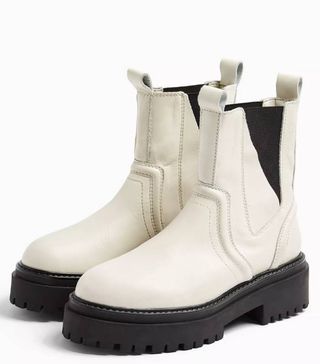 Topshop + Albie Ecru Leather Chunky Chelsea Boots