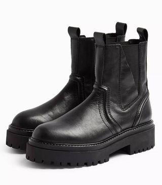 Topshop + Albie Black Leather Chunky Chelsea Boots
