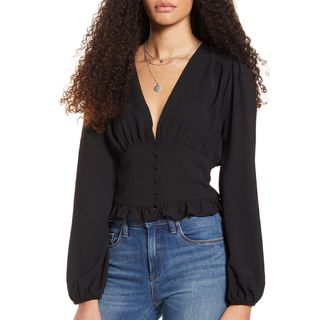 One Clothing + Button Waist V-Neck Top