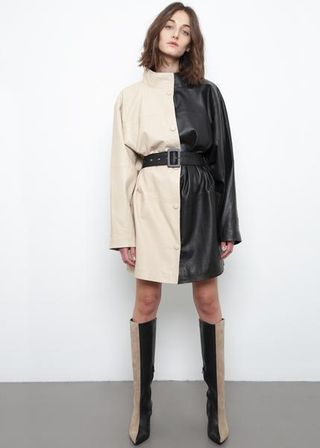 The Frankie Shop + Surigz Belted Bicolor Leather Jacket by Gestuz in Safari