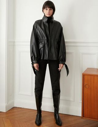 Pixie Market + Leather Sleeve Tie Jacket