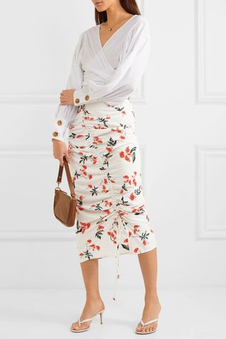 The Line By K + Sisilia Ruched Floral-Print Crepe de Chine Midi Skirt