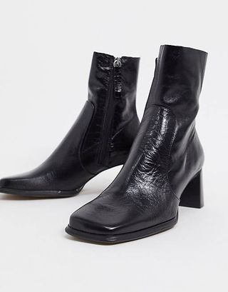 ASOS Design + Roisin Premium Leather Square Toe Boots