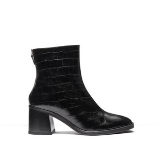 Miista + Cybil Black Croc Glossed Leather Boots
