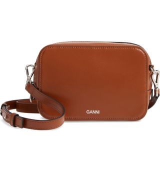 Ganni + Textured Leather Camera Crossbody Bag