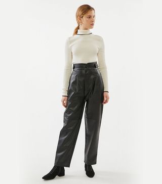 Mensy + Rina Faux Leather Pleated High-Waisted Pant