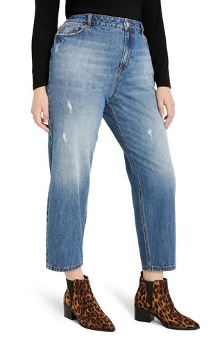 Eloqii + Distressed Nonstretch Mom Jeans