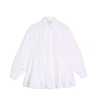 Topshop + White Tiered Poplin Shirt