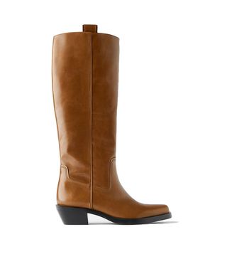 Zara + Heeled Leather Square Toe Cowboy Boots