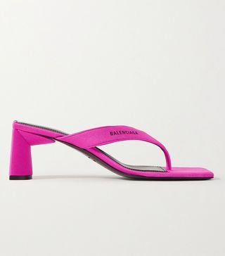 Balenciaga + Neon Logo-Printed Jersey Sandals