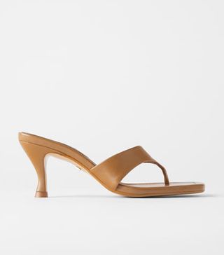 Zara + Leather High Heel Sandal With Square Toe
