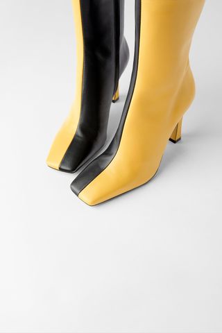 Zara + Two-Tone Heeled Leather Ankle Boots