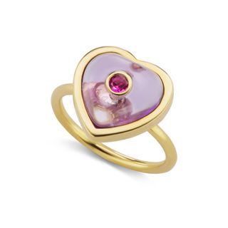 Brent Neale + Single Puff Heart Ring With Inset Stone