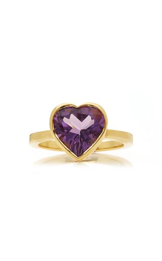 Katey Walker + Large Heart 18k Gold and Amethyst Ring