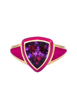Santo by Zani + Hot Pink Enamel With Amethyst Shield Ring