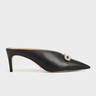 Charles & Keith + Leather Metallic Accent Heeled Mules