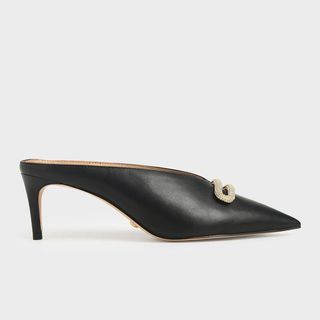 Charles 
Keith + Leather Metallic Accent Heeled Mules