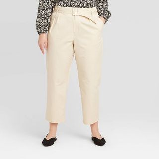Who What Wear + Mid-Rise Pleat Front Straight Cropped Trouser