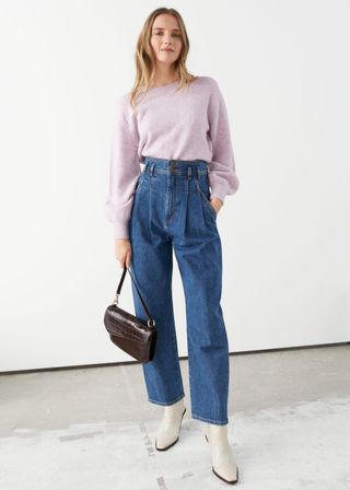 & Other Stories + High Rise Pleated Organic Cotton Jeans