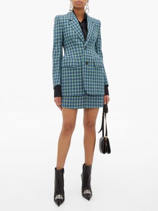 Balenciaga + V-waist Checked Wool Mini Skirt