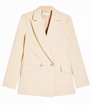 Topshop + Beige Double Breasted Blazer