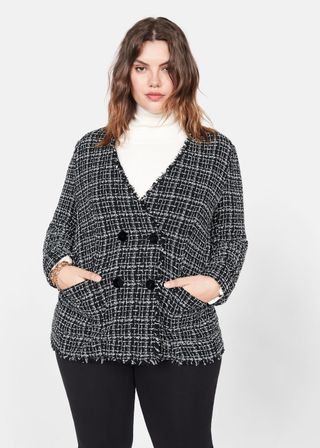 Violeta by Mango + Double-Breasted Tweed Jacket