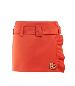 Prada + Belted Ruffle-Trimmed Mini Skirt