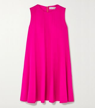 Oscar De La Renta + Neon Pleated Wool-Blend Crepe Mini Dress