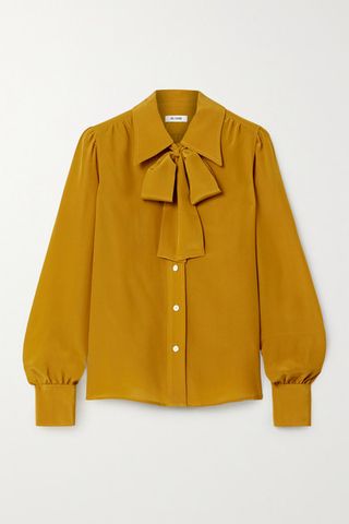 Re/Done + Pussy-Bow Silk Blouse