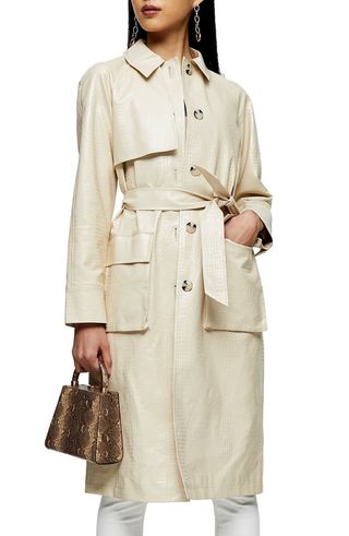 Topshop + Croc Embossed Faux Leather Trench Coat