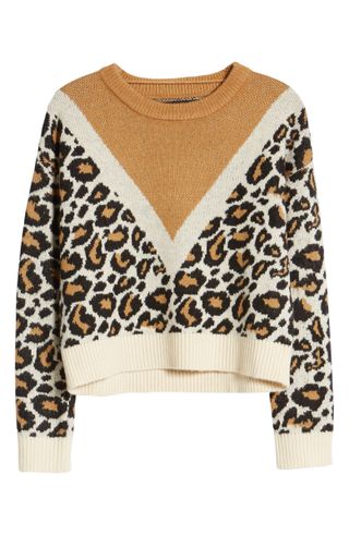 Vero Moda + Leon Colorblock Leopard Jacquard Sweater