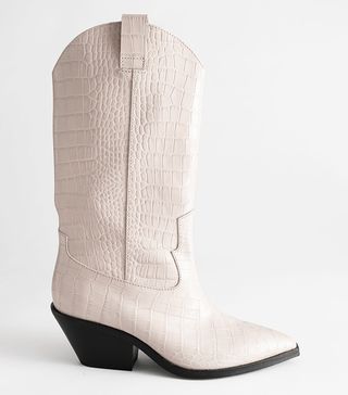 & Other Stories + Croc Embossed Leather Cowboy Boots