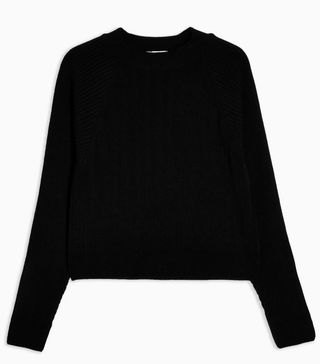 Topshop + Black Knitted Raglan Ribbed Top