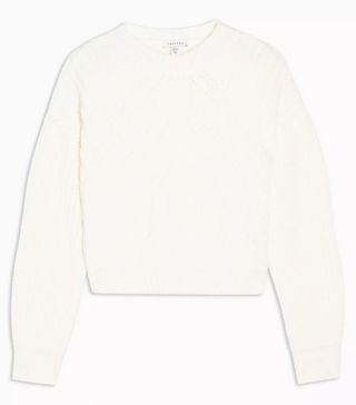 Topshop + White Knitted Ribbed Balloon Sleeve Jumper