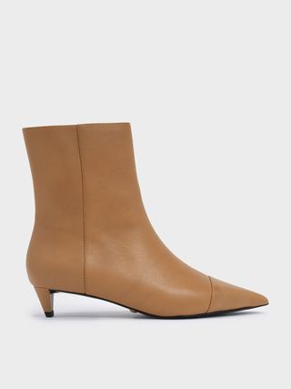 Charles & Keith + Kitten Cone Heel Leather Ankle Boots