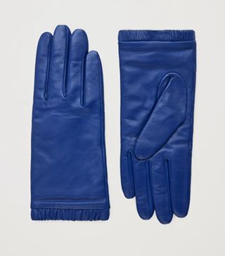 Cos + Gathered Leather-Cashmere Gloves