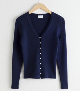& Other Stories + Cotton Blend Ribbed Cardigan