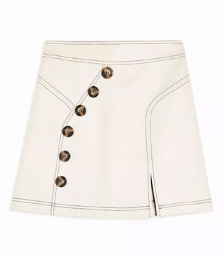 Topshop + Cream Topstitch PU Mini Skirt