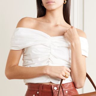 Georgia Alice + Missy Off-the-Shoulder Ruched Cotton-Blend Top
