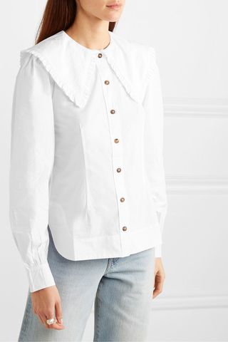 Ganni + Ruffle-Trimmed Cotton-Poplin Blouse