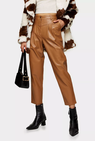 Topshop + Tan 80s Faux Leather Peg Pants