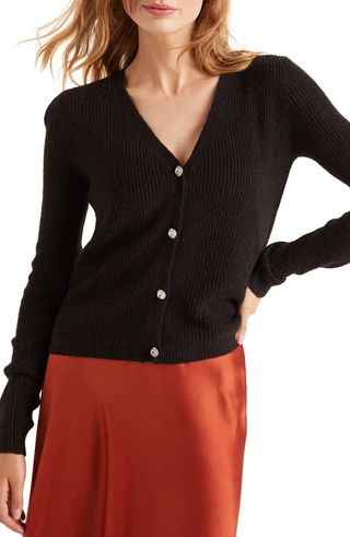 Boden + Maggie Jeweled Button Ribbed Cardigan