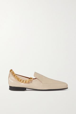 BY FAR + Nick Chain-Embellished Crinkled Glossed-Leather Loafers