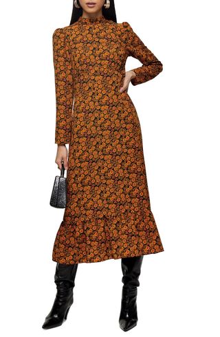 Topshop + Archive Floral Print Long Sleeve Midi Dress