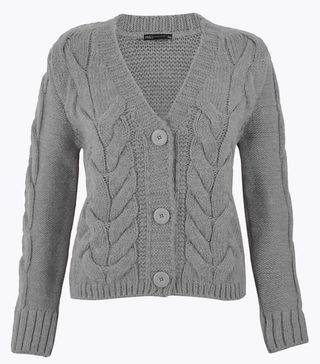 Marks and Spencer Collection + Cable Knit V-Neck Cropped Cardigan