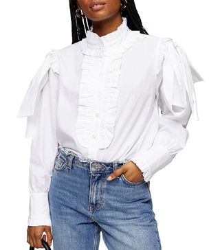 Topshop + Poplin Ruffle Bow Blouse