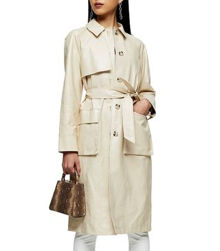 Topshop + Croc Embossed Faux Leather Trench Coat